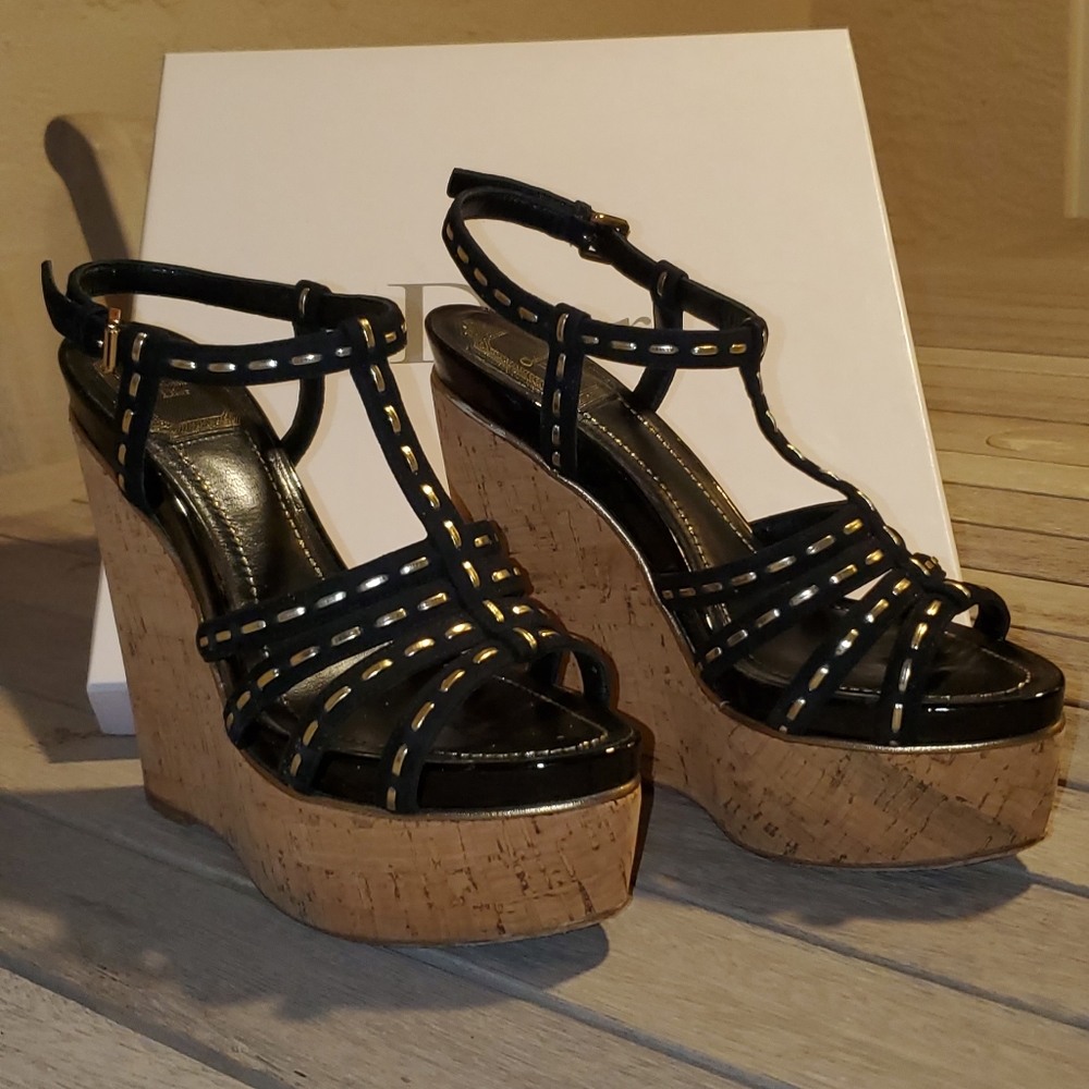 Dior Antica Suede Stitched Cork Sandals